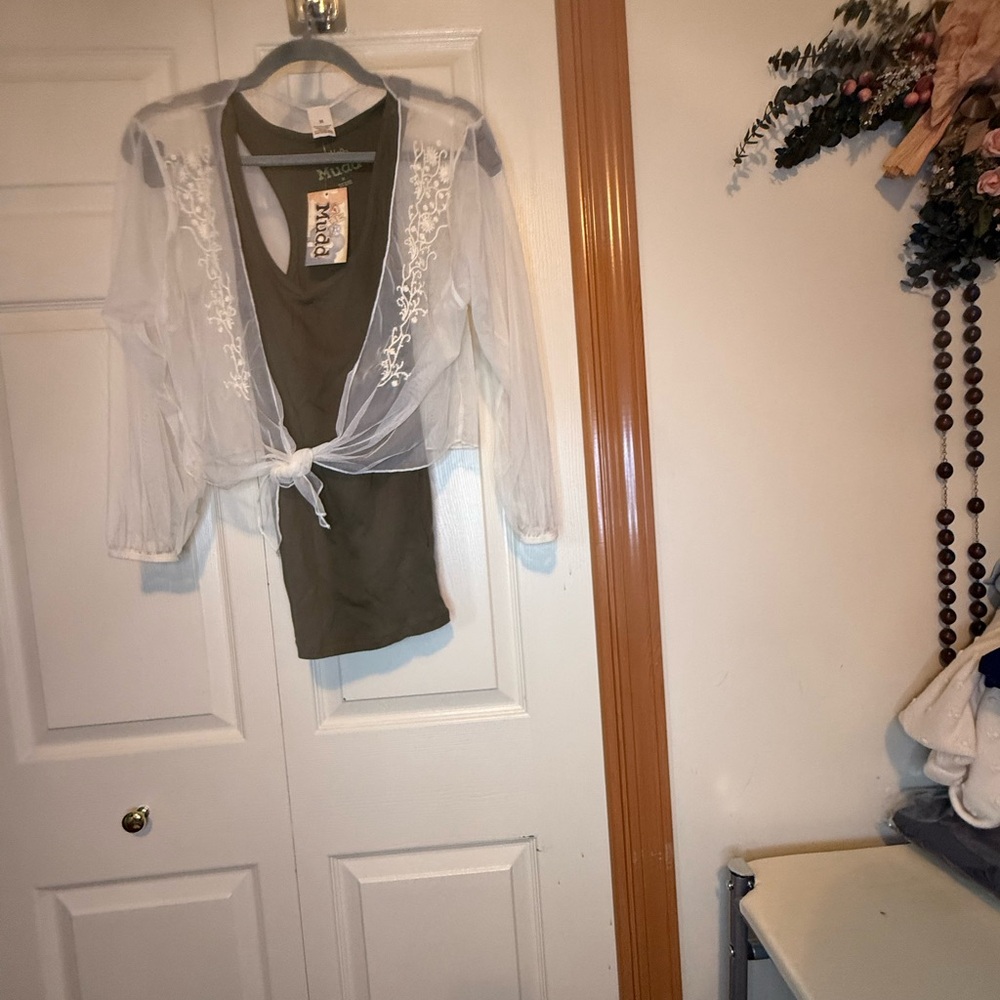 Mudd Olive Green Tank with Sheer Embroidered Overlay - NWT